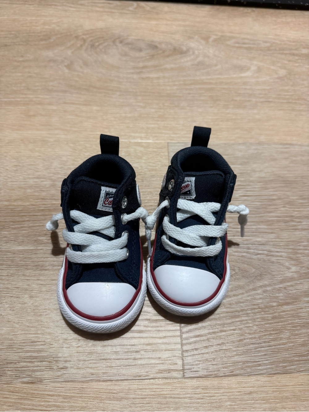 Classic Baby Navy Canvas Sneakers with White Toe and Red Trim